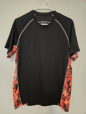 Adidas Men's Black Athletic Tee with Red Geo Side Panels, Size Large